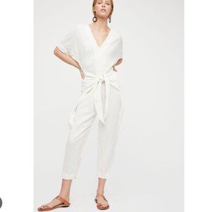 Free People Shining Sun Tie Front Jumpsuit In Ivory